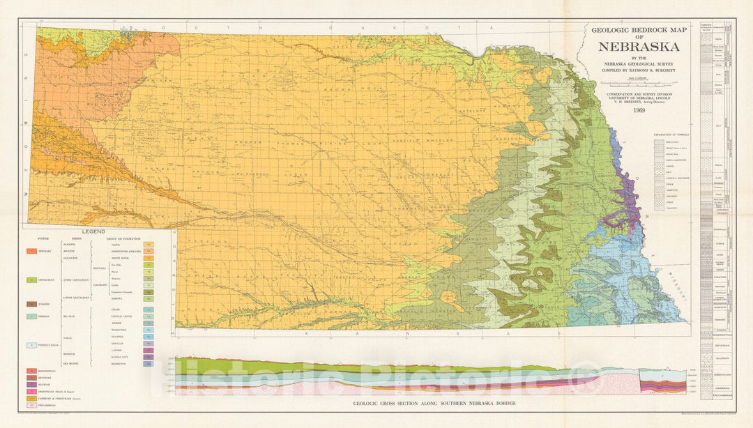 Map : Geologic bedrock map of Nebraska, 1969 Cartography Wall Art :