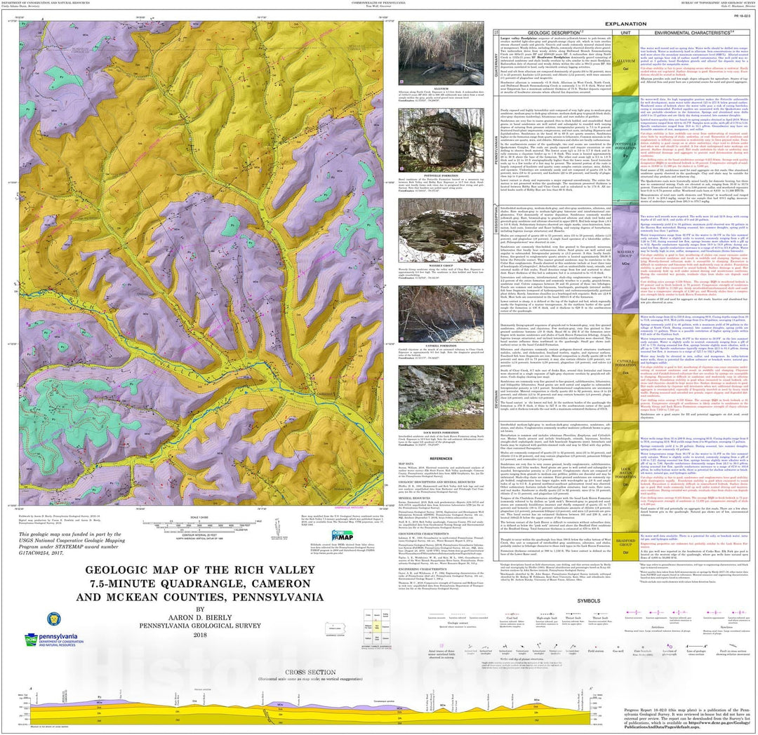 Map : Geologic map of the Rich Valley 7.5-minute quadrangle, Cameron and McKean Counties, Pennsylvania, 2018 Cartography Wall Art :