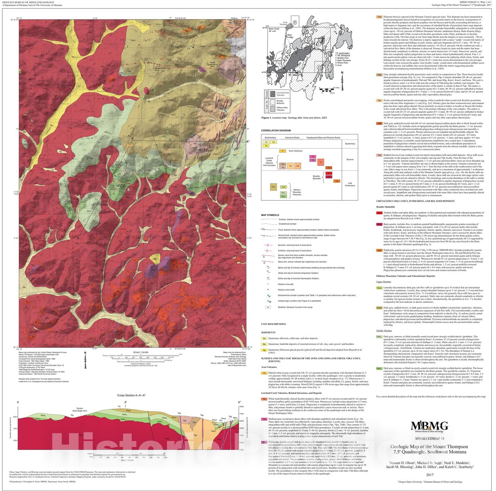 Map : Geologic map of the Mount Thompson 7.5' quadrangle, southwest Montana, 2017 Cartography Wall Art :