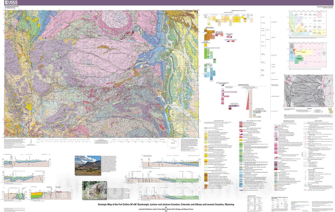 Map : Geologic map of the Fort Collins 30'Ãƒâ€”60' quadrangle, Larimer and Jackson Counties, Colorado, and Albany and Laramie Counties, Wyoming, 2018 Cartography Wall Art :