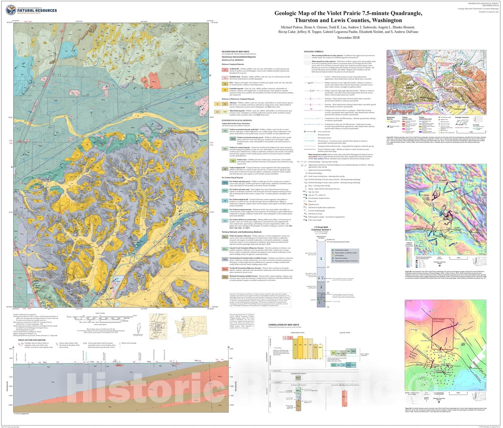 Map : Geologic map of the Violet Prairie 7.5-minute quadrangle, Thurston and Lewis Counties, Washington, 2018 Cartography Wall Art :