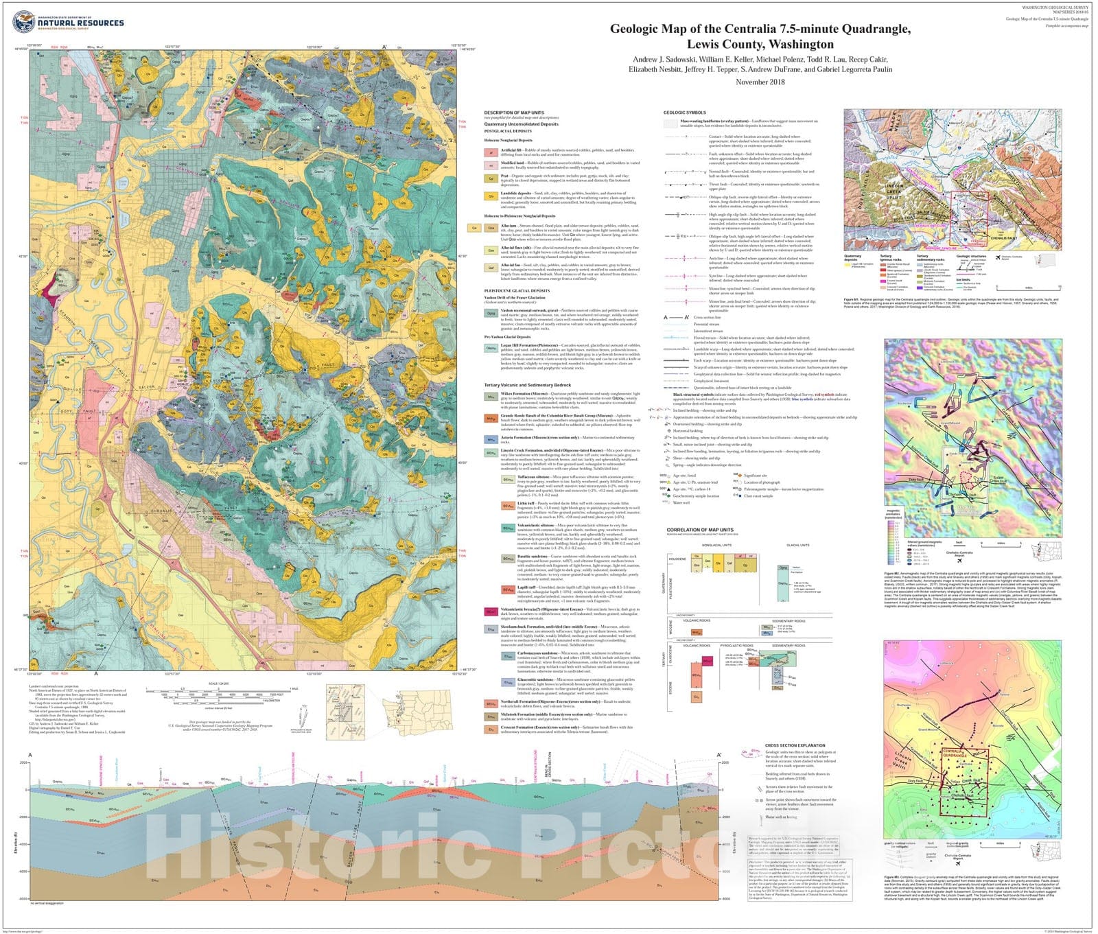 Map : Geologic map of the Centralia 7.5-minute quadrangle, Lewis County, Washington, 2018 Cartography Wall Art :