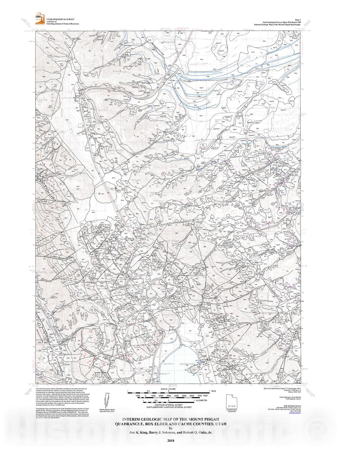 Map : Interim geologic map of the Mount Pisgah quadrangle, Box Elder and Cache Counties, Utah, 2018 Cartography Wall Art :