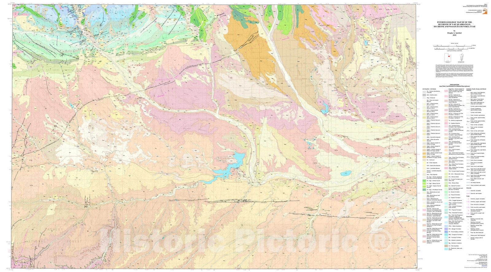 Map : Interim geologic map of the Duchesne 30' x 60' quadrangle, Duchesne and Wasatch Counties, Utah, 2018 Cartography Wall Art :