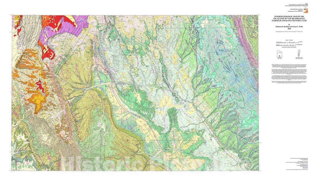 Map : Interim geologic map of the Escalante 30' x 60' quadrangle, Garfield and Kane Counties, Utah, 2018 Cartography Wall Art :