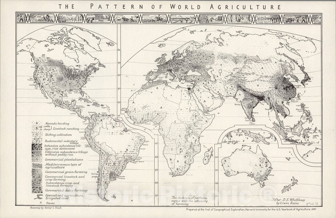 Historic Map : Pattern of World Agriculture., 1955, Vintage Wall Art