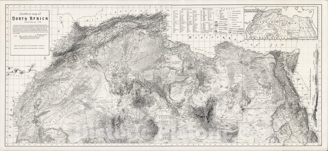 Historic Map : Landform Map of North Africa., 1952, Vintage Wall Art