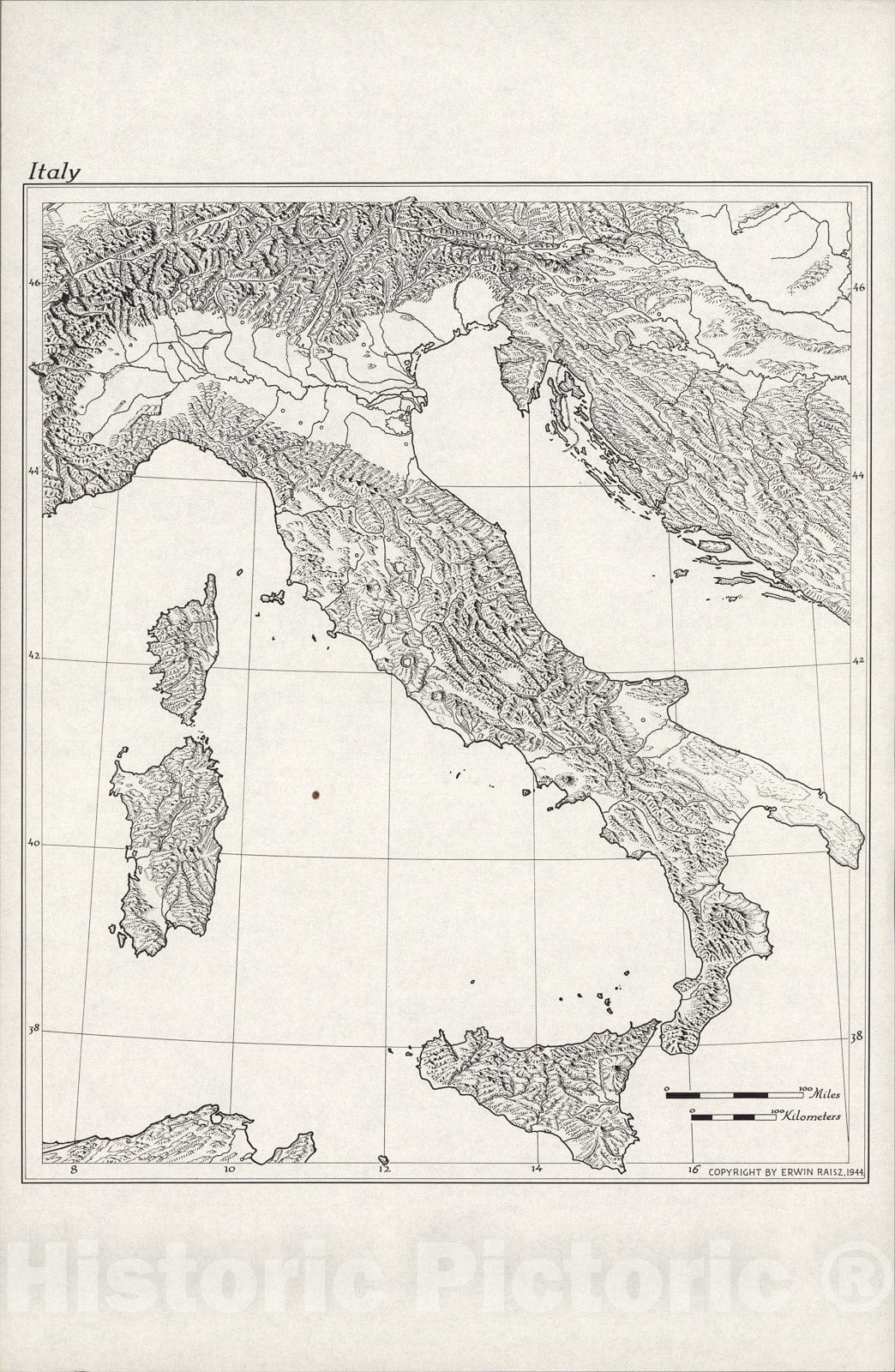 Historic Map : Italy., 1944, Vintage Wall Art