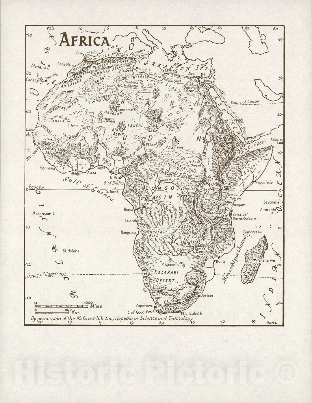 Historic Map : Africa., 1960, Vintage Wall Art