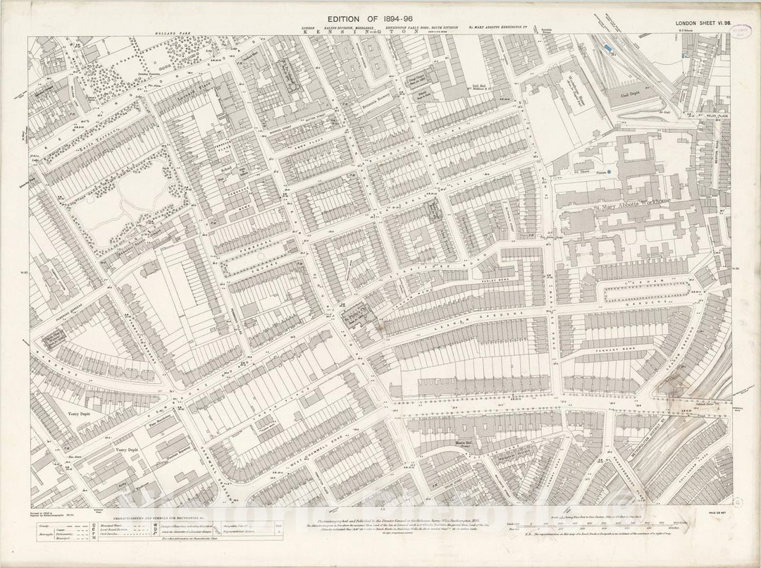 Historic Map : London Sheet VI.98, 1895, Vintage Wall Art