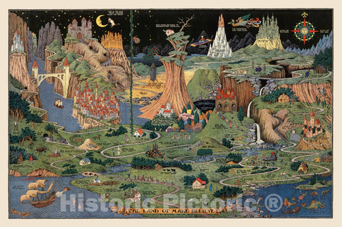 Historic Map : The land of make believe. Published by Jaro Hess 1930, 1930, Vintage Wall Art