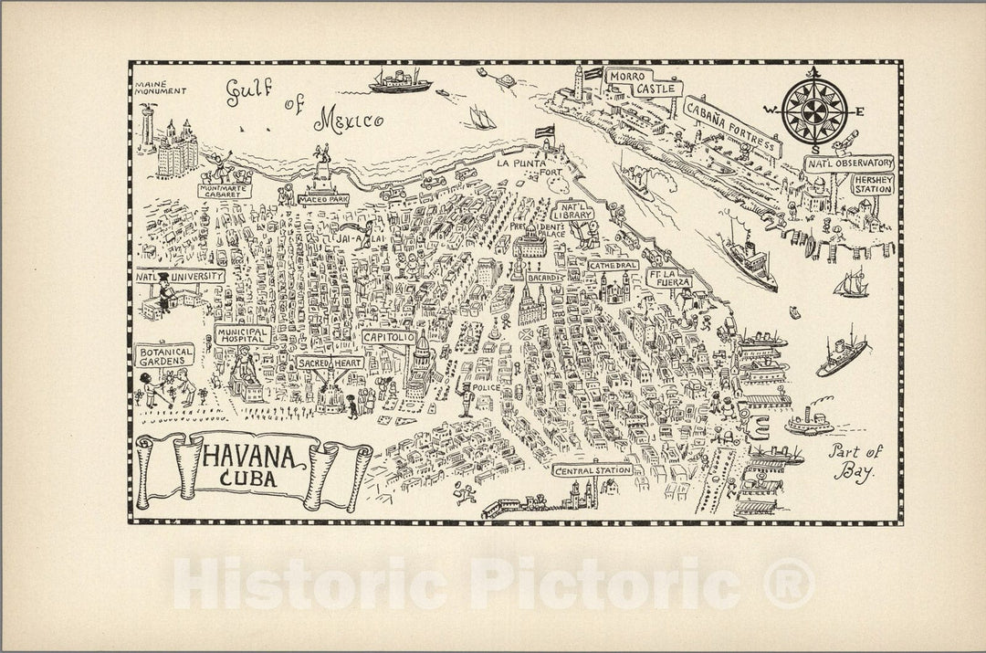 Historic Map : Havanna, Cuba., 1934, Vintage Wall Art