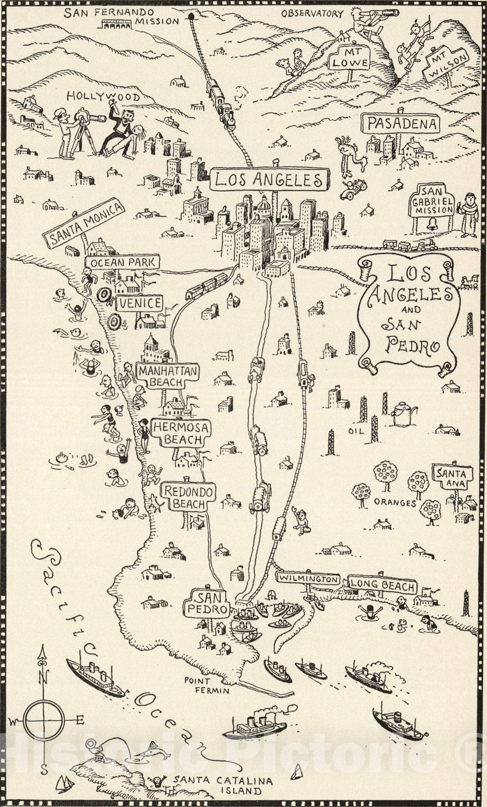 Historic Map : Los Angeles and San Pedro., 1934, Vintage Wall Art