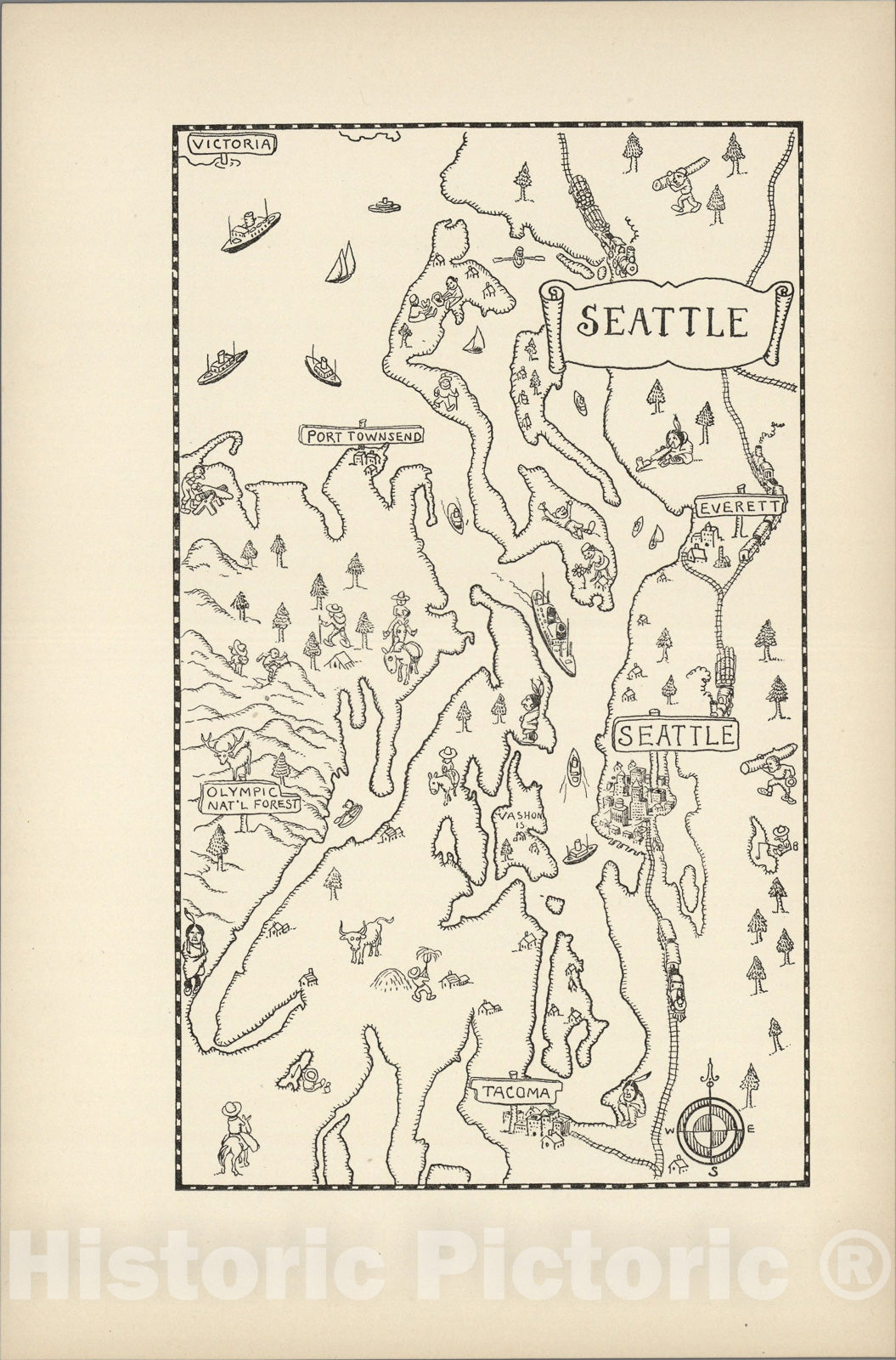 Historic Map : Seattle., 1934, Vintage Wall Art