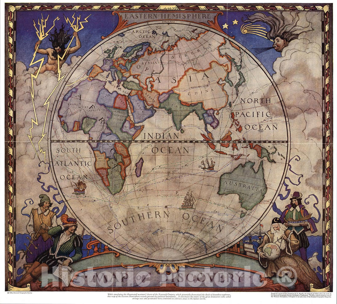 Historic Map : Eastern Hemisphere, Map of Discovery., 1928, Vintage Wall Art