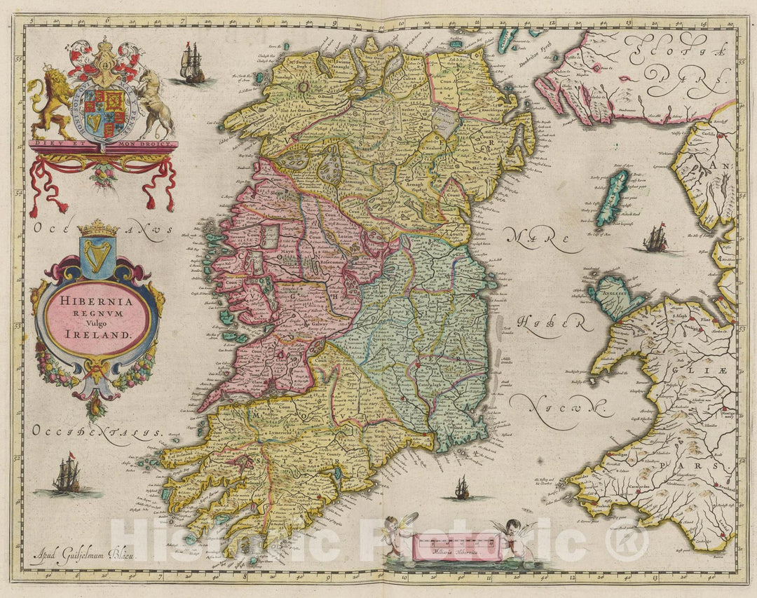 Historic Map : Hibernia Regnvm vulgo Ireland, 1665, Vintage Wall Art