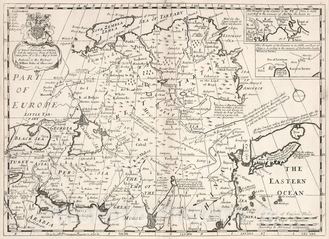 Historic Map : A new map of Great Tartary, and China, 1700, Vintage Wall Art