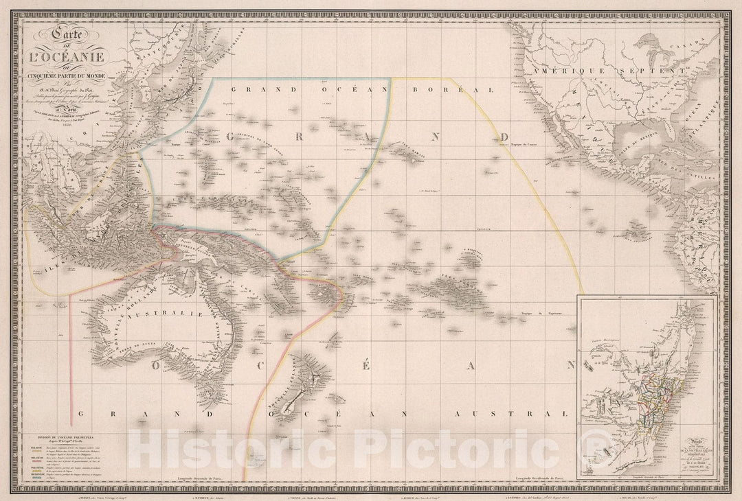 Historic Map : Carte d'Oceanie ou Cinquieme Partie du Monde., 1850, Vintage Wall Art