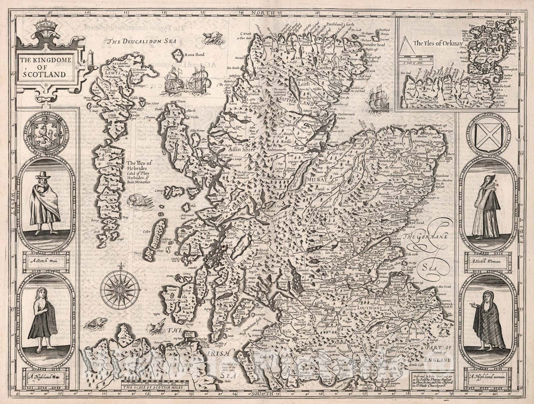 Historic Map : Kingdome of Scotland., 1676, Vintage Wall Art