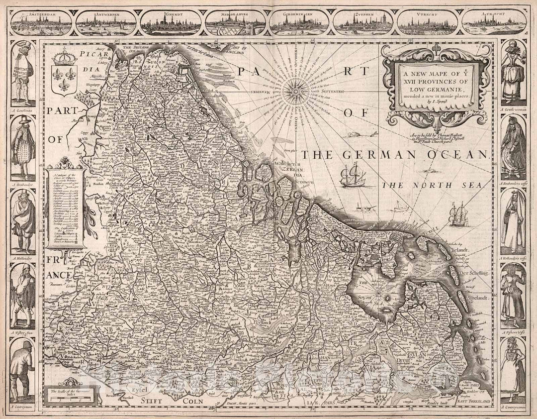 Historic Map : New Mape of Ye XVII Provinces of Low Germany., 1676, Vintage Wall Art