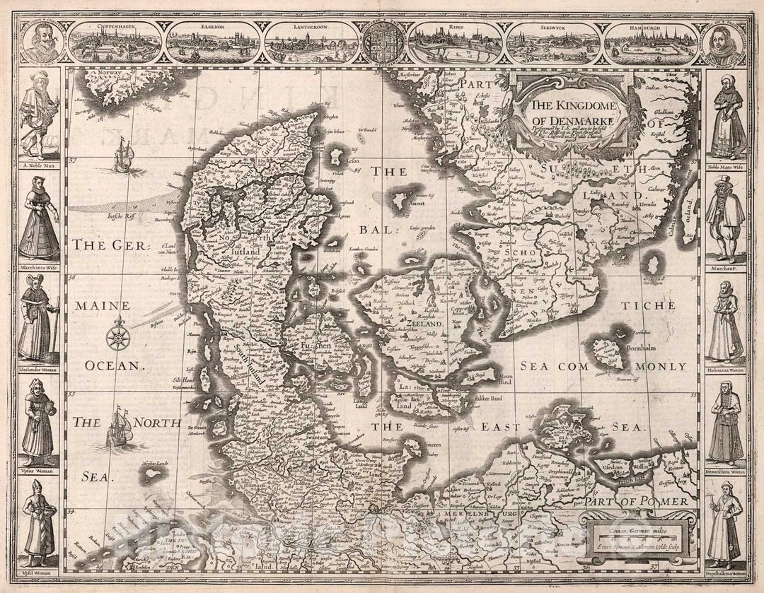 Historic Map : The Kingdom of Denmarke., 1676, Vintage Wall Art