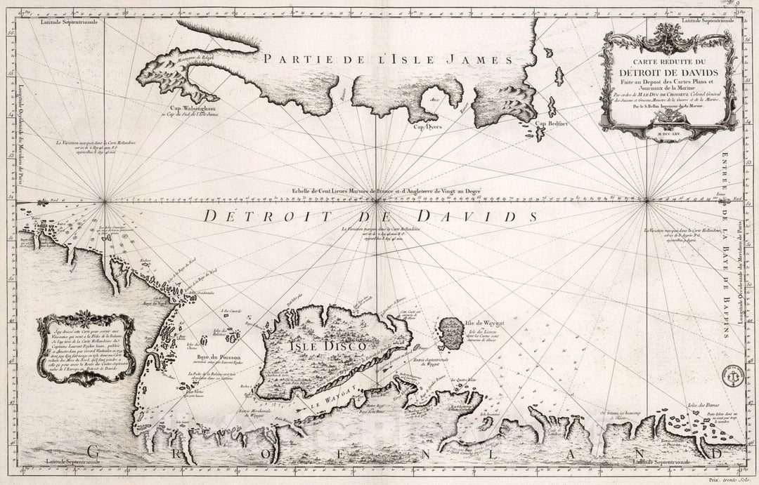 Historic Map : Carte reduite du Detroit de Davids., 1765, Vintage Wall Art