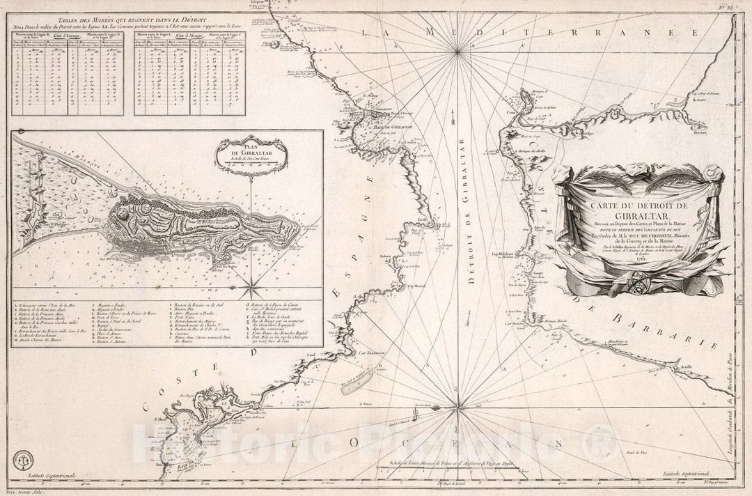 Historic Map : Carte du Detroit de Gibraltar., 1761, Vintage Wall Art