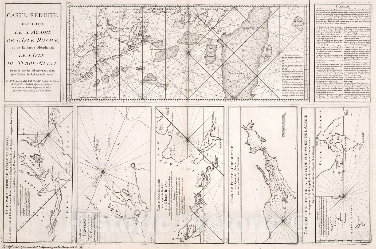 Historic Map : Detroit de Fronsac. Port de Canseau. Isle Royale. Port de Chibouctou. L'Acadie, de l'Isle de Terre-Neute., 1751, Vintage Wall Art