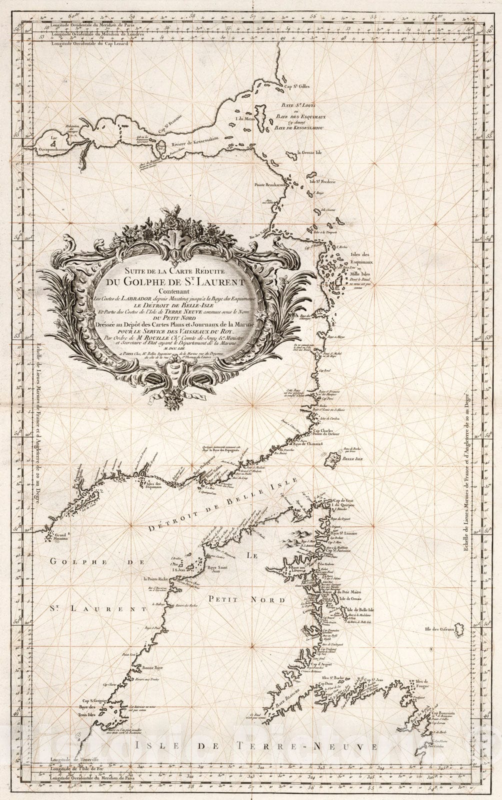 Historic Map - Suite de la Carte Reduite du Golphe de St. Laurent Contenant Les Costes de Labrador depuis Mecatina jusqu'a la Baye des Esquimaux Le Detroit, 1753 v2