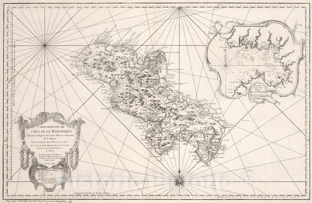 Historic Map : Carte reduite de l'Isle de la Martinique., 1758, Vintage Wall Art