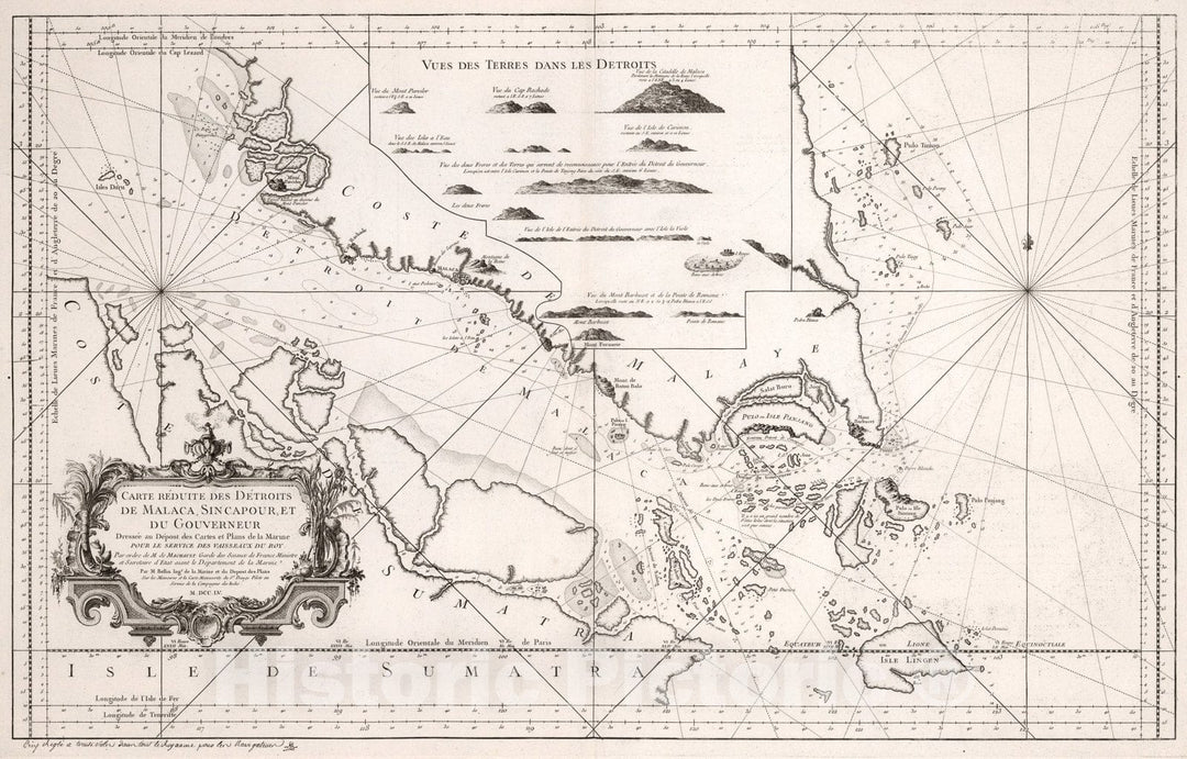 Historic Map : Carte Reduite des Detroits de Malaca, Sincapour, et du Gouverneur., 1755, Vintage Wall Art