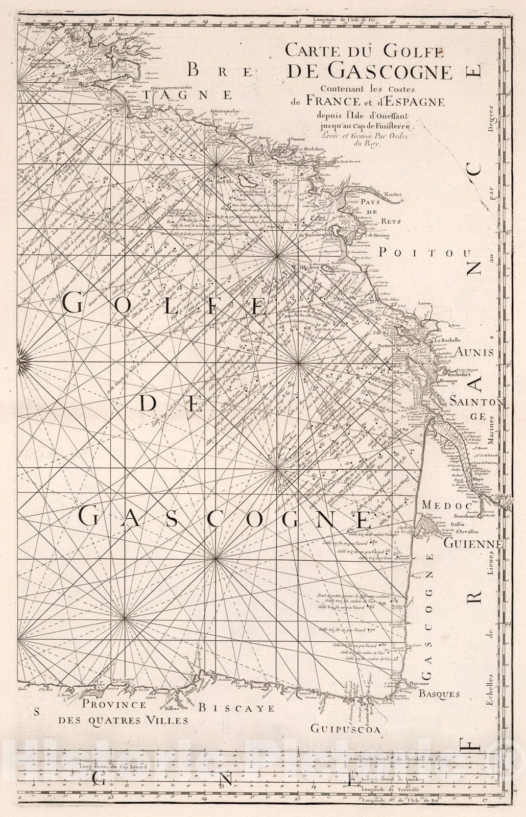 Historic Map : Carte du Golfe de Gascogne ... Costes de France et D'Espagne (eastern sheet)., 1773, Vintage Wall Art