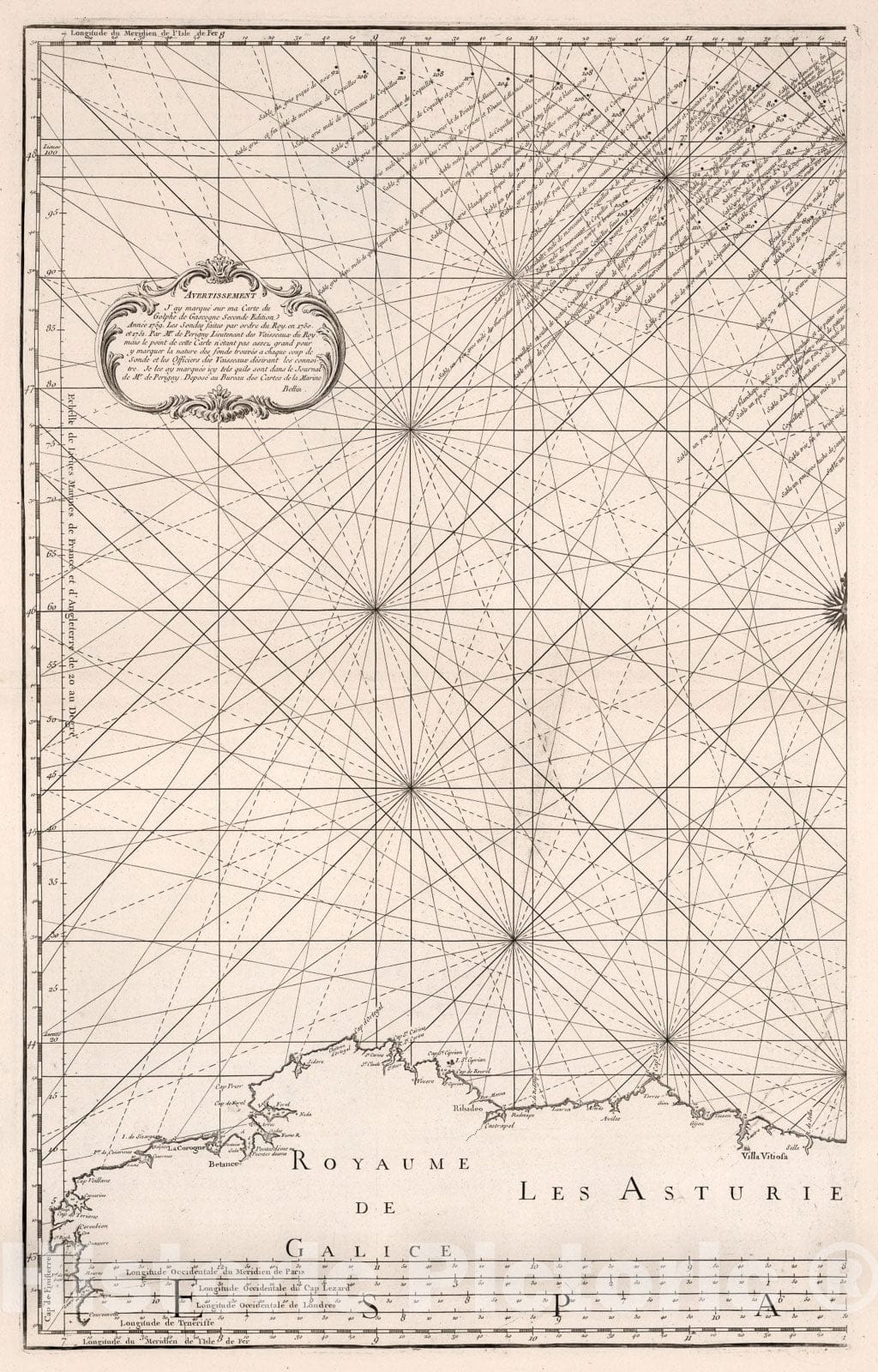 Historic Map : Carte du Golfe de Gascogne ... Costes de France et D'Espagne (western sheet)., 1773, Vintage Wall Art