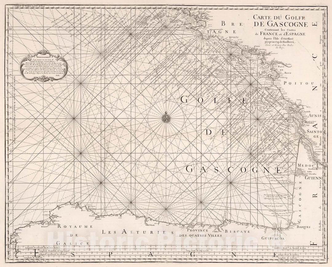 Historic Map : Composite Map: Carte du Golfe de Gascogne ... Costes de France et D'Espagne., 1773, Vintage Wall Art