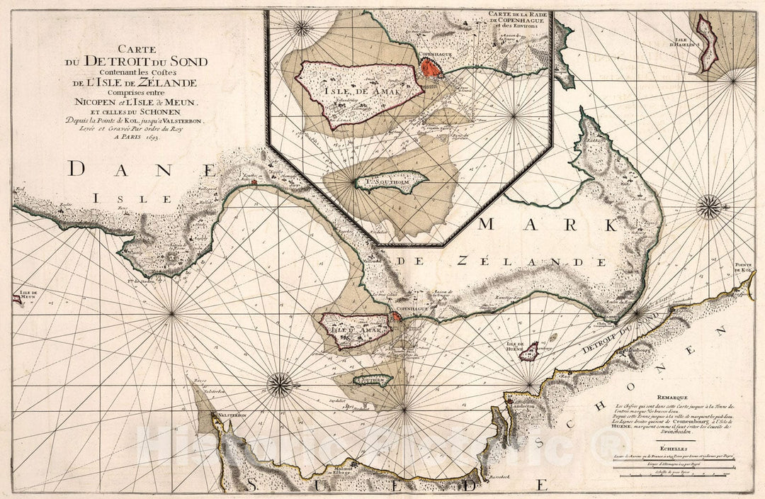 Historic Map : Carte de Detroit du Sond., 1693, Vintage Wall Art