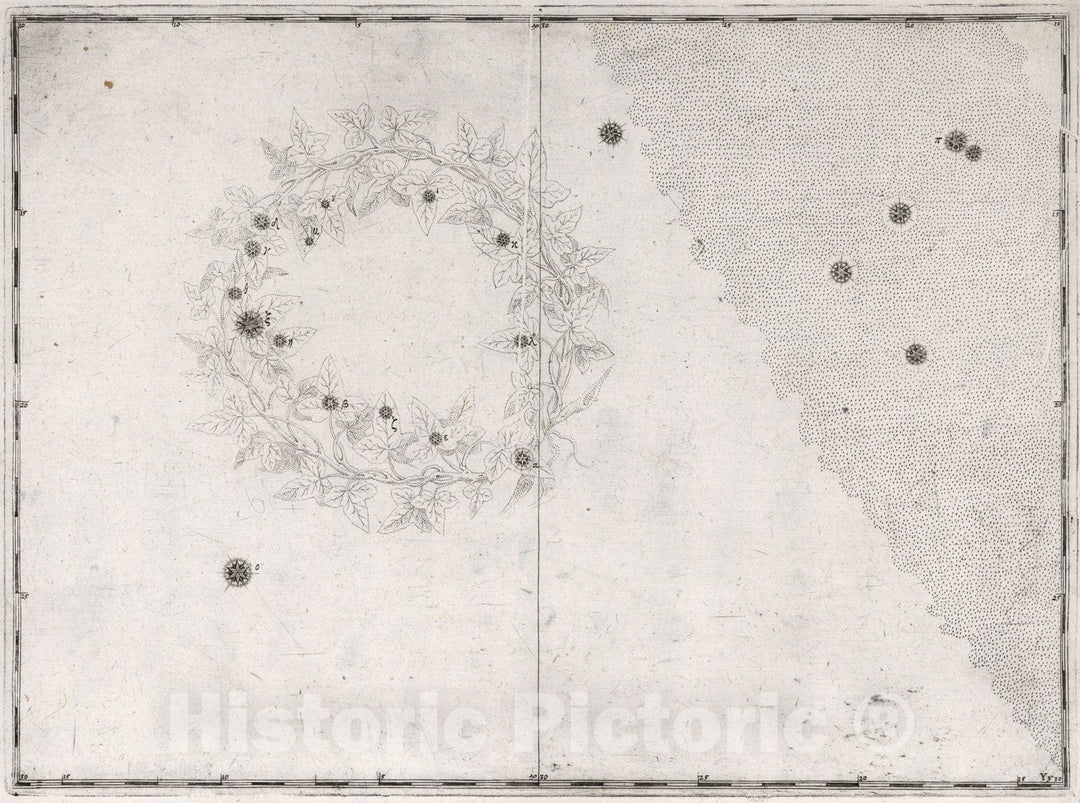 Historic Map : Constellation: Corona Australis, Wreath., 1655, Vintage Wall Art