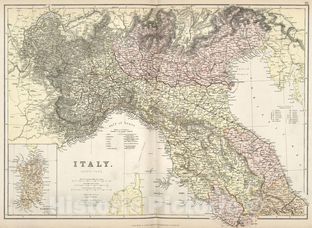 Historic Map : Italy (north part)., 1882, Vintage Wall Art