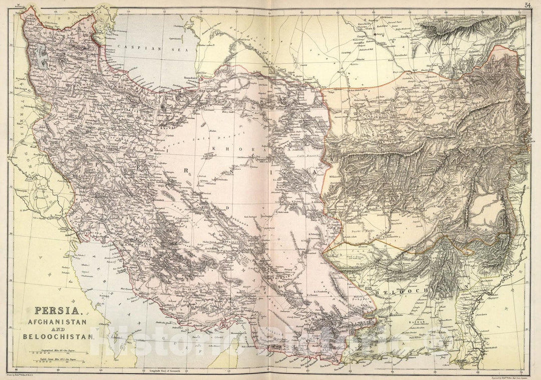 Historic Map : Persia, Afghanistan and Beloochistan., 1882, Vintage Wall Art