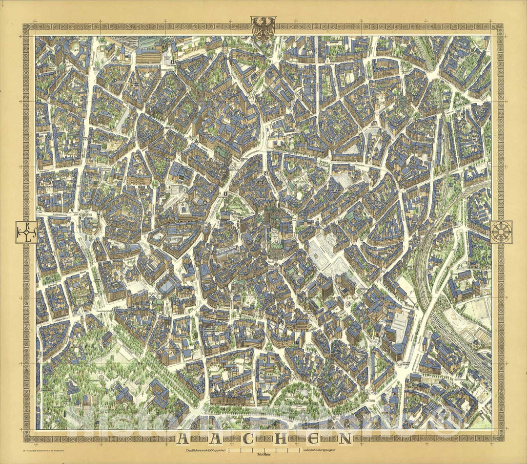 Historic Map : Aachen, Germany., 1971, Vintage Wall Art