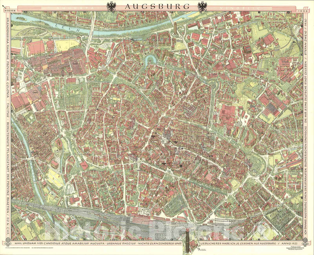 Historic Map : Augsburg, Germany., 1998, Vintage Wall Art