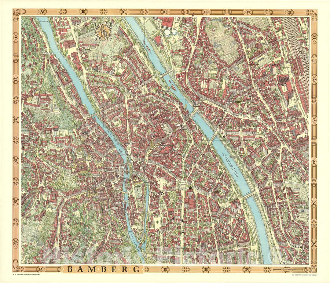 Historic Map : Bamberg, Germany., 1987, Vintage Wall Art