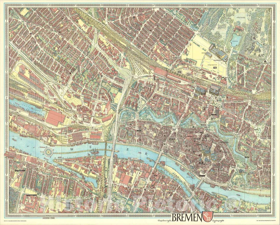 Historic Map : Bremen, Germany., 1984, Vintage Wall Art