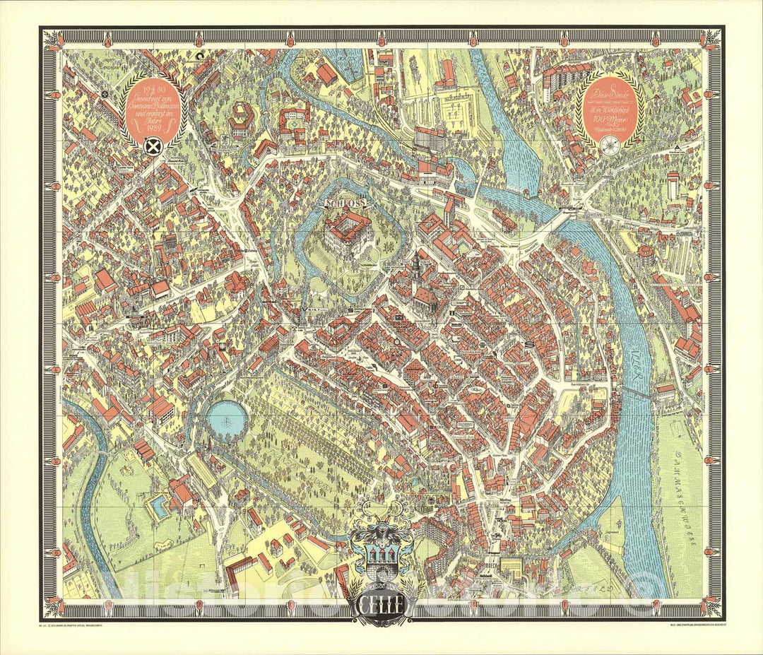 Historic Map : Celle, Germany., 1989, Vintage Wall Art