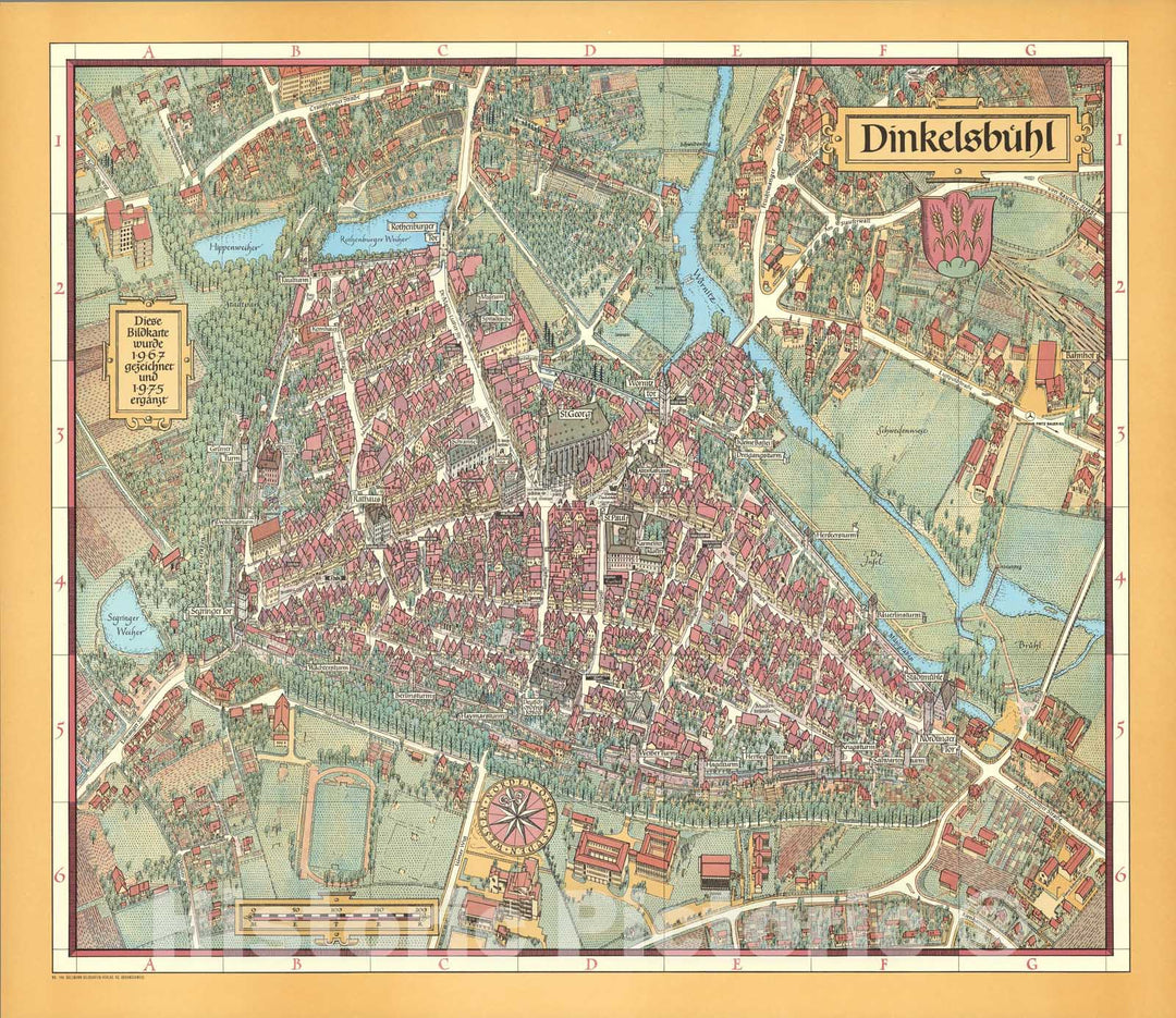 Historic Map : Dinkelsbuehl, Germany., 1975, Vintage Wall Art