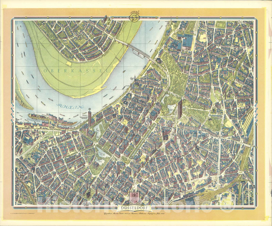 Historic Map : Duesseldorf, Germany., 1962, Vintage Wall Art