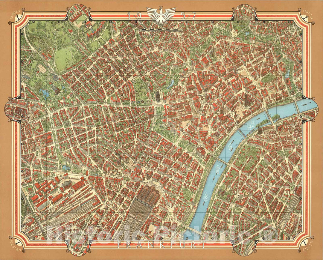 Historic Map : Frankfurt, Germany., 1957, Vintage Wall Art