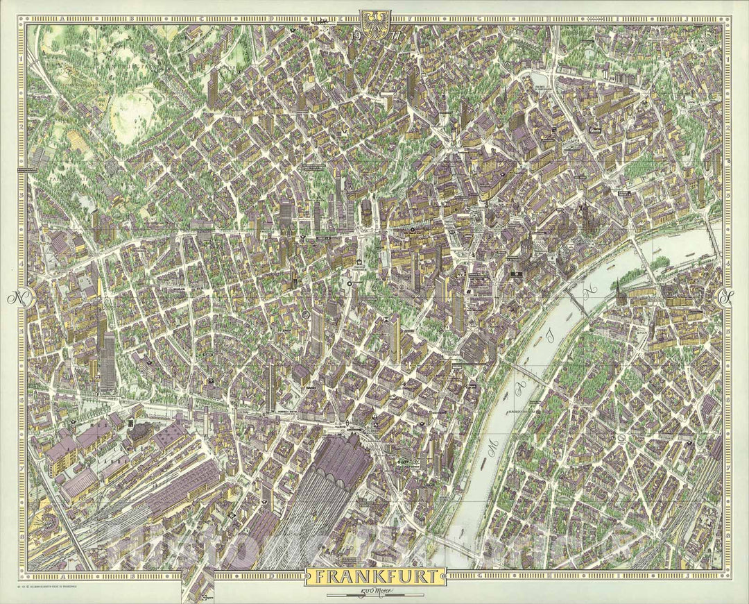 Historic Map : Frankfurt, Germany., 1977, Vintage Wall Art