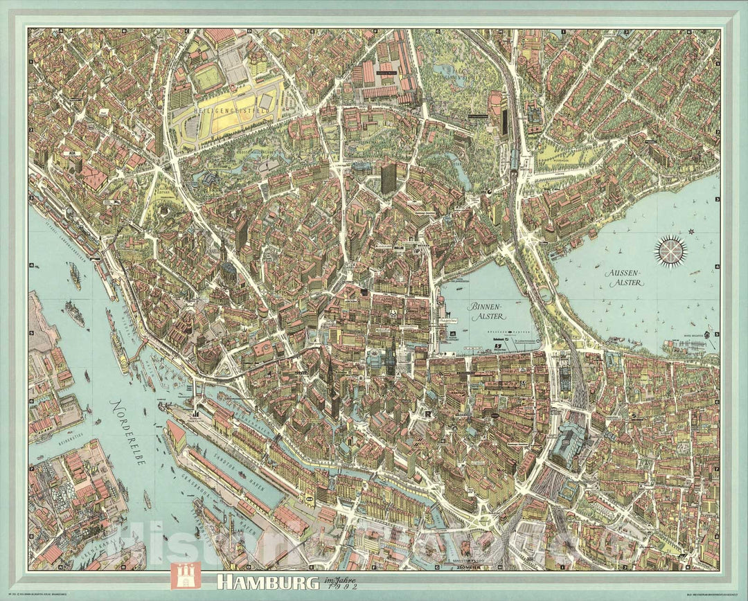 Historic Map : Hamburg, Germany., 1992, Vintage Wall Art