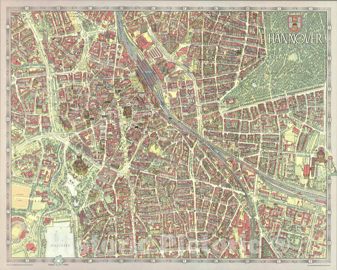 Historic Map : Hannover, Germany., 1999, Vintage Wall Art