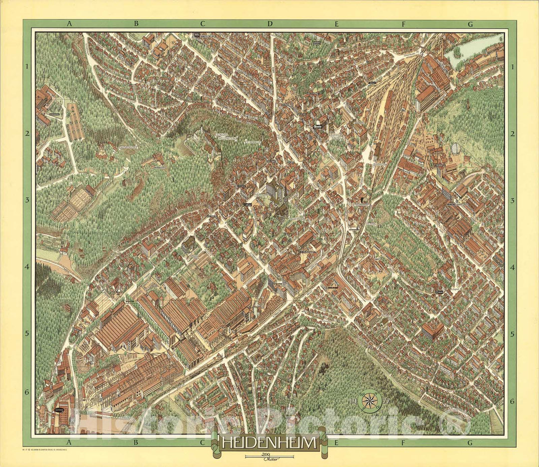 Historic Map : Heidenheim, Germany., 1976, Vintage Wall Art